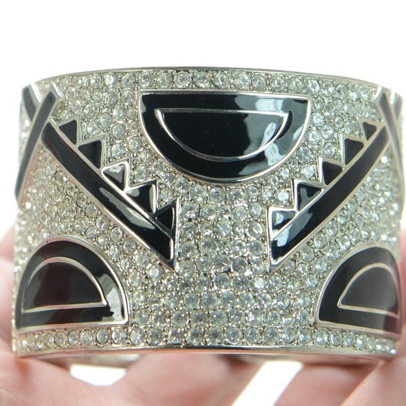 Kenneth Jay Lane KJL Crystal & Black Enamel Cuff Bracelet